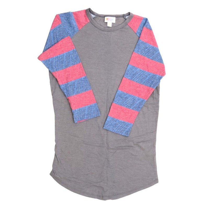 LuLaRoe RANDY a XX-Small XXS Stripe Blue Gray Raglan Sleeve Unisex Baseball Tee Shirt XXS fits 00-0