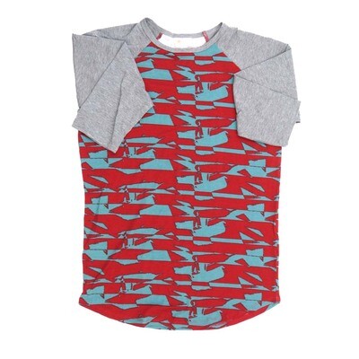 LuLaRoe RANDY c Small S Red Gray Stripe Geometric Raglan Sleeve Unisex Baseball Tee Shirt S fits 6-8