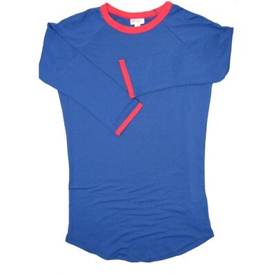 LuLaRoe RANDY a XX-Small XXS Royal Blue Red Trim Raglan Sleeve Unisex Baseball Tee Shirt XXS fits 00-0