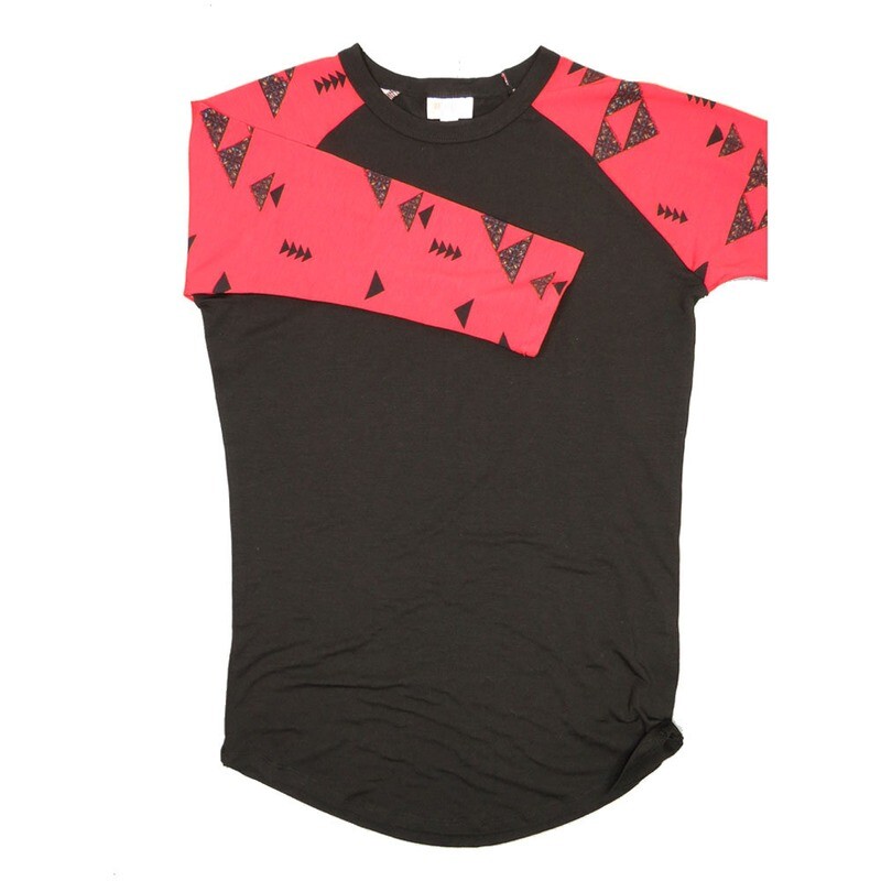 LuLaRoe RANDY a XX-Small XXS Black with Red Black Geometric Raglan Sleeve Unisex Baseball Tee Shirt XXS fits 00-0