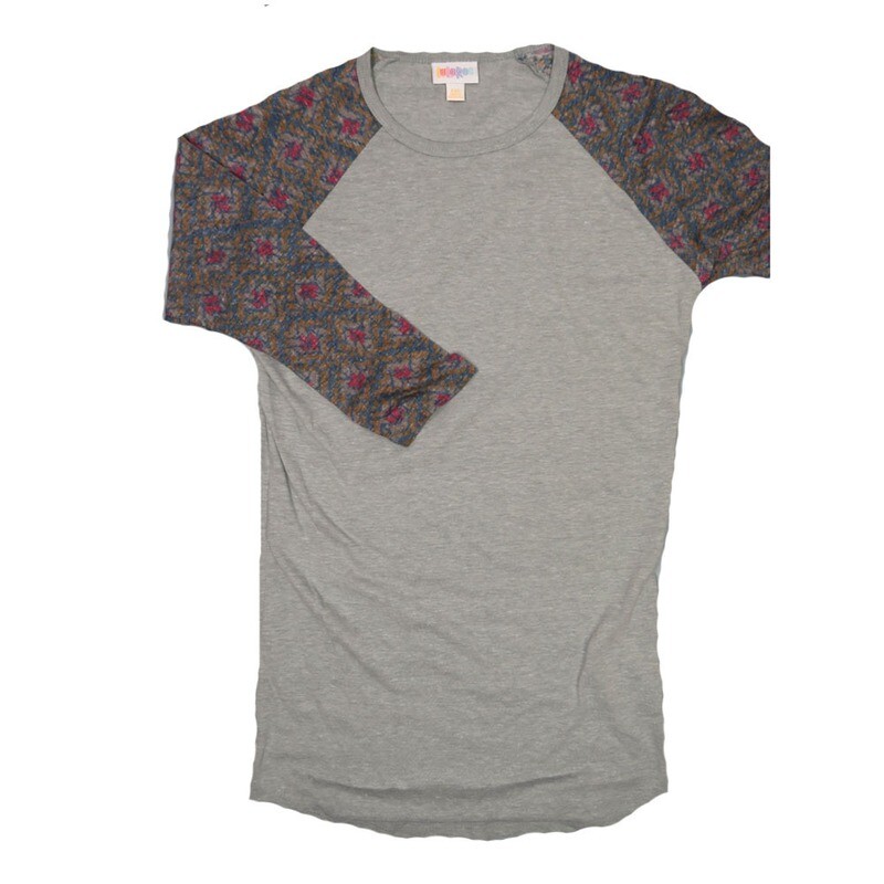 LuLaRoe RANDY a XX-Small XXS Light Gray with gold and Maroon Raglan Sleeve Unisex Baseball Tee Shirt XXS fits 00-0