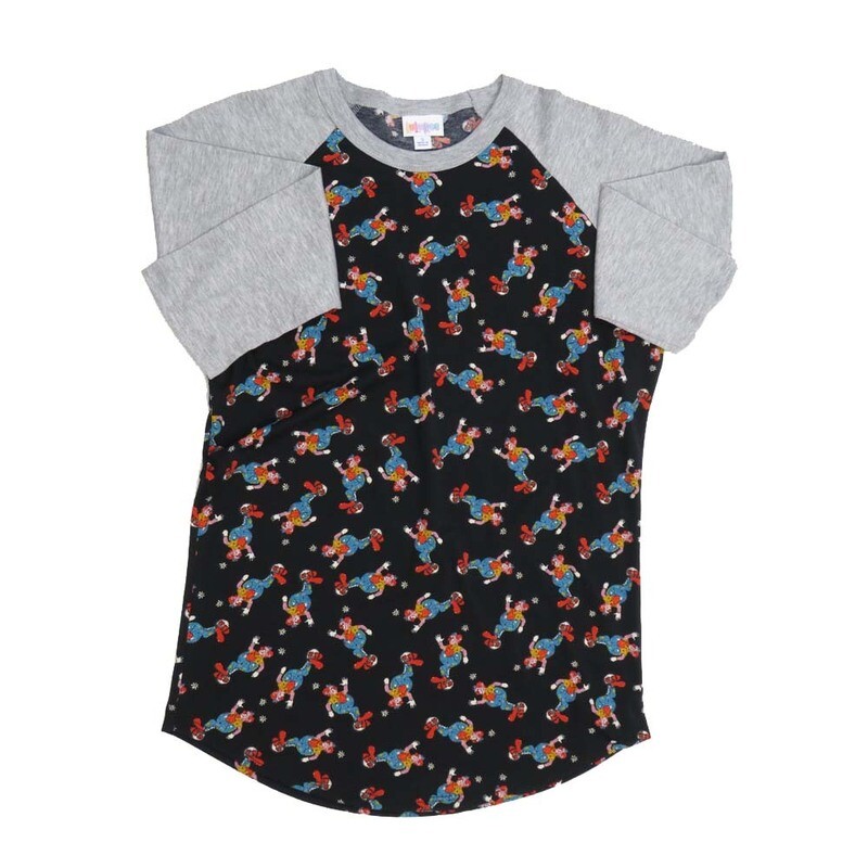 LuLaRoe RANDY c Small S Clown Waving Black Red Blue Raglan Sleeve Unisex Baseball Tee Shirt S fits 6-8