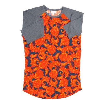 LuLaRoe RANDY c Small S Floral Blue Red Orange Gray Raglan Sleeve Unisex Baseball Tee Shirt S fits 6-8