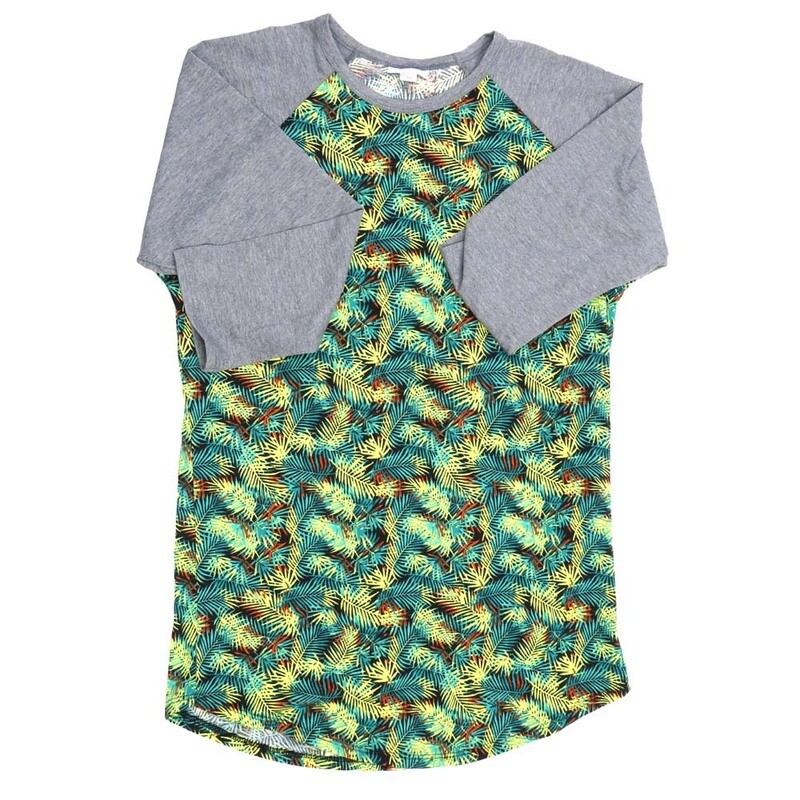 LuLaRoe RANDY b X-Small XS Floral Pine Needles Raglan Sleeve Unisex Baseball Tee Shirt XS fits 2-4