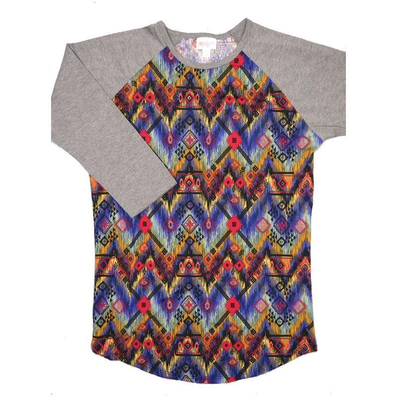 LuLaRoe RANDY c Small S Multicolor Aztek Geometric with Purple Cranberry Gray Raglan Sleeve Unisex Baseball Tee Shirt S fits 6-8 LuLaRoe RANDY c Small S Multicolor Aztek Geometric with Purple Cranberry Gray Raglan Sleeve Unisex Baseball Tee Shirt S fits 6-8