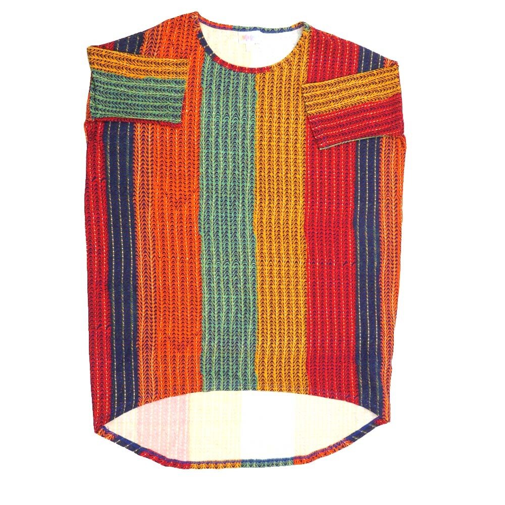 LuLaRoe Irma Hi-Lo Tunic a (XXS) XX-Small Wavy Stripe Red Blue Yellow Orange Black XXS-284B fits women sizes 00-0