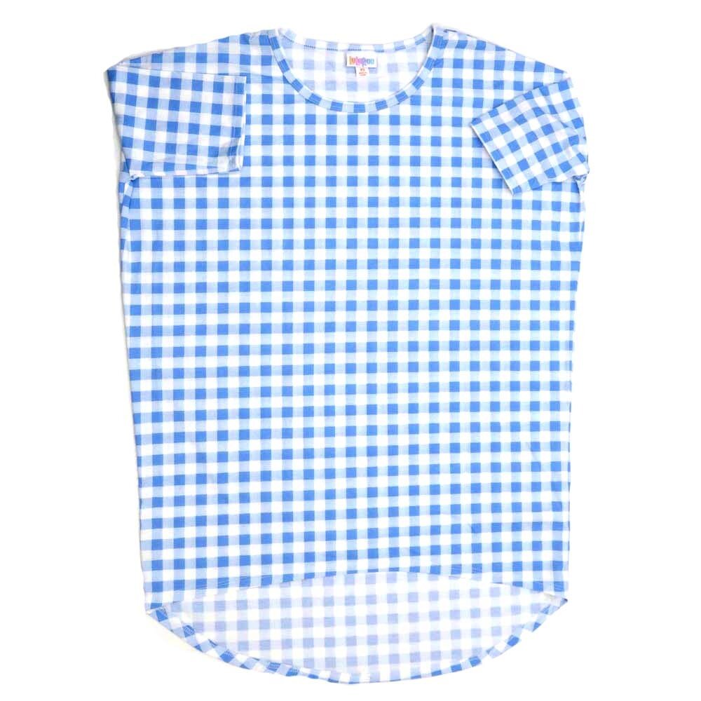 LuLaRoe Irma Hi-Lo Tunic b (XS) X-Small Stripe Plaid Blue White XS-221 fits women sizes 2-6