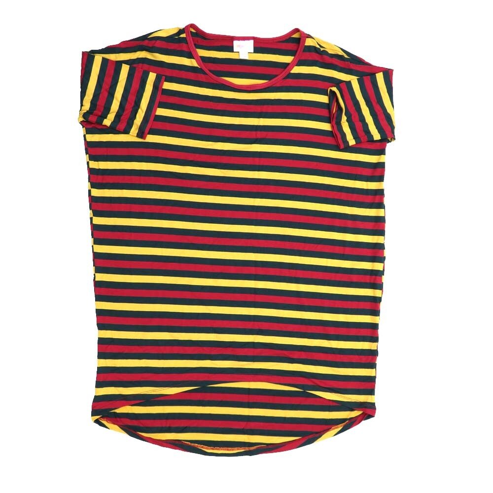 LuLaRoe Irma Hi-Lo Tunic b (XS) X-Small Stripe Black Red Yellow XS-241B fits women sizes 2-6