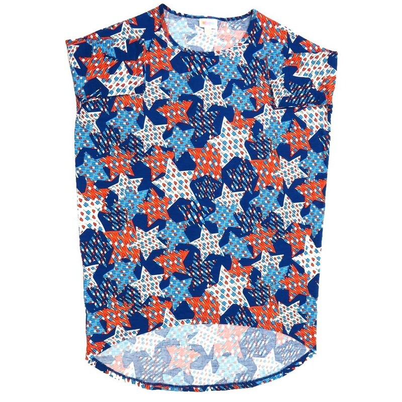 LuLaRoe Irma Hi-Lo Tunic a (XXS) XX-Small Americana USA Stars &amp; Stripes Blue Red White XXS-221 fits women sizes 00-0