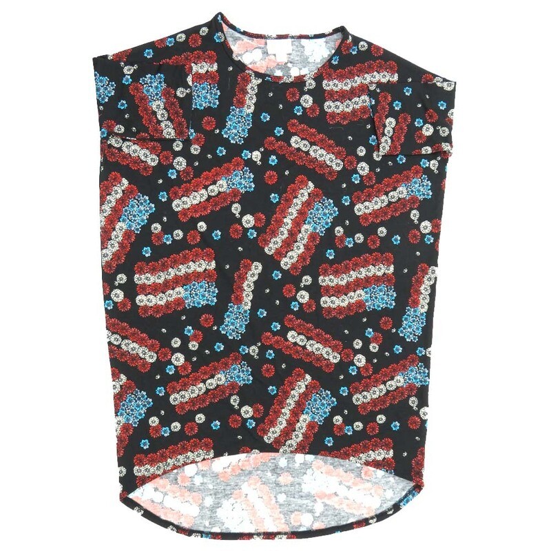 LuLaRoe Irma Hi-Lo Tunic a (XXS) XX-Small Americana USA Flag Stars &amp; Stripes Blue Red White XXS-222 fits women sizes 00-0