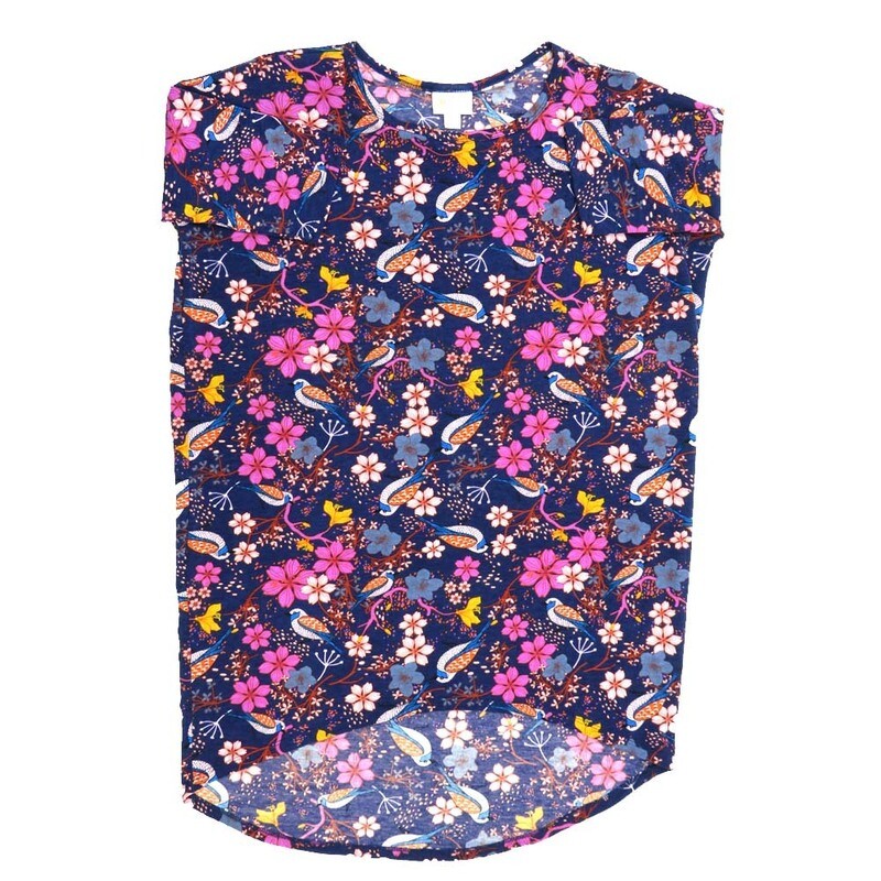 LuLaRoe Irma Hi-Lo Tunic a (XXS) XX-Small Birds Floral Blue Purple White Yellow Green XXS-231 fits women sizes 00-0
