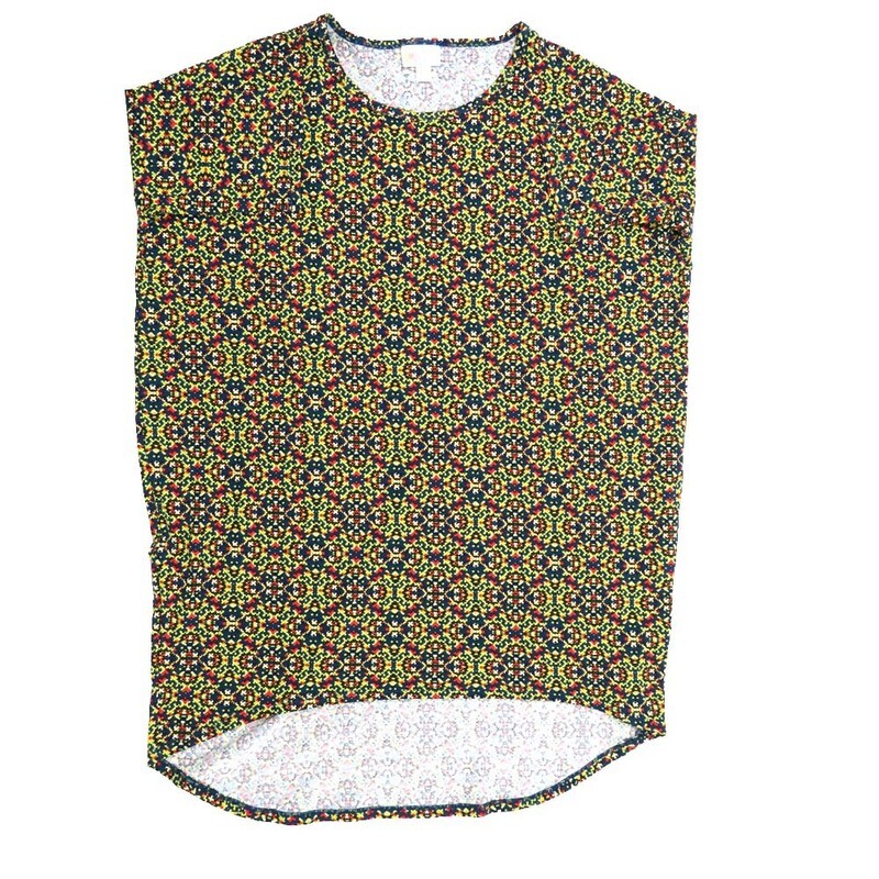 LuLaRoe Irma Hi-Lo Tunic a (XXS) XX-Small 70s Trippy Psychedelic Navy Yellow White XXS-277 fits women sizes 00-0
