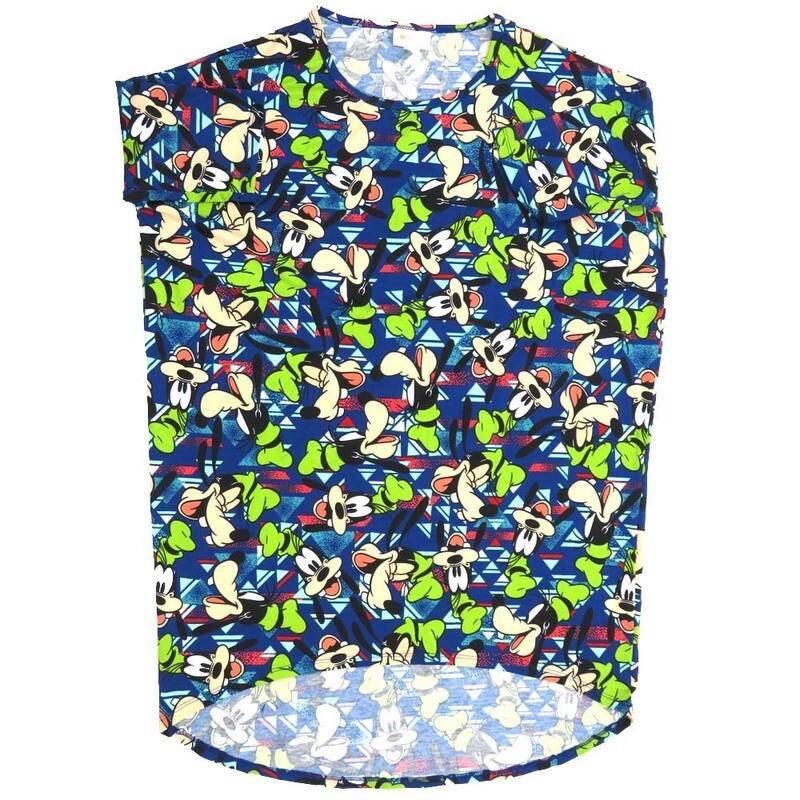 LuLaRoe Irma Hi-Lo Tunic a (XXS) XX-Small Disney Goofy Geometric Purple White Black Yellow XXS-210B fits women sizes 00-0