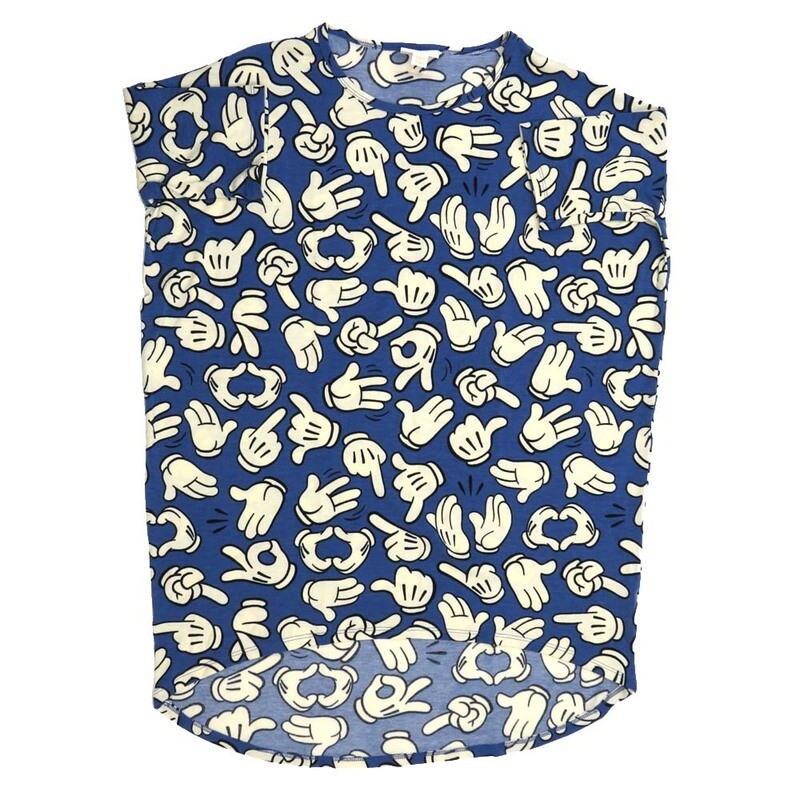 LuLaRoe Irma Hi-Lo Tunic a (XXS) XX-Small Disney Mickey Mouse Hands OK #1 Hang Loose Blue White XXS-203B fits women sizes 00-0 LuLaRoe Irma Hi-Lo Tunic a (XXS) XX-Small Disney Mickey Mouse Hands OK #1 Hang Loose Blue White XXS-203B fits women sizes 00-0