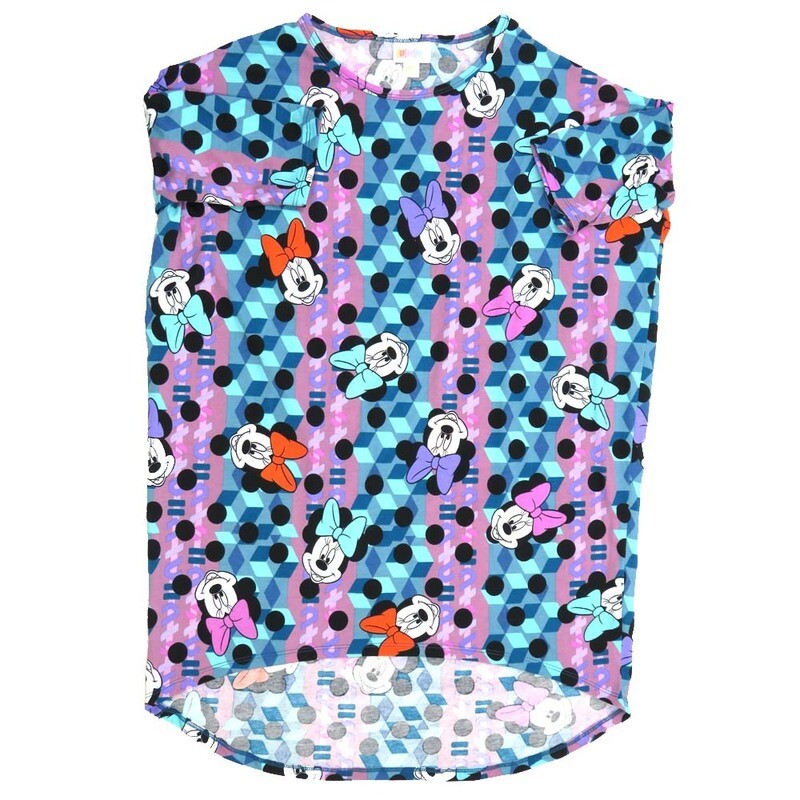 LuLaRoe Irma Hi-Lo Tunic a (XXS) XX-Small Disney Minnie Mouse 3D Polka Dot Blue White Black XXS-209 fits women sizes 00-0