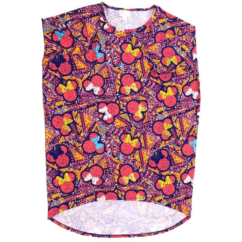 LuLaRoe Irma Hi-Lo Tunic a (XXS) XX-Small Disney Minnie Mouse Geometric Purple Pink LV Yellow XXS-206 fits women sizes 00-0