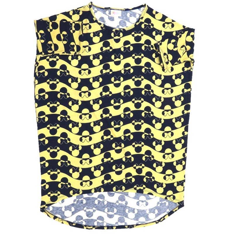 LuLaRoe Irma Hi-Lo Tunic a (XXS) XX-Small Disney Minnie Mouse Wavy Stripe Navy Yellow XXS-205 fits women sizes 00-0