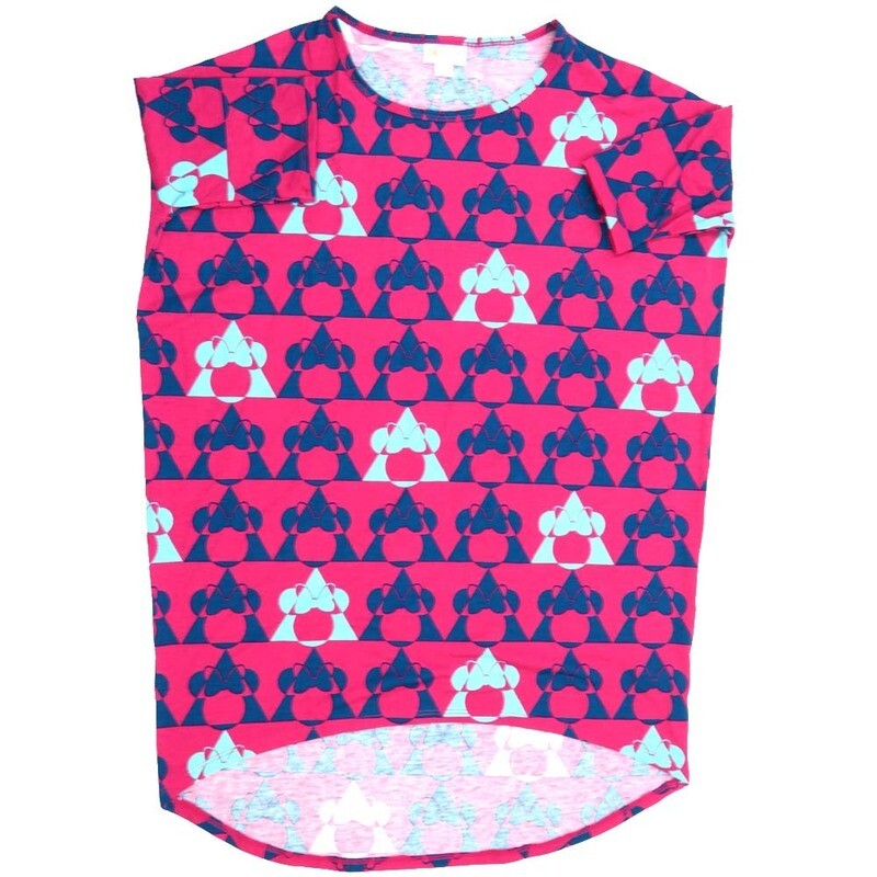 LuLaRoe Irma Hi-Lo Tunic a (XXS) XX-Small Disney Minnie Mouse Stripe Triangles Purple Pink White XXS-202B fits women sizes 00-0 LuLaRoe Irma Hi-Lo Tunic a (XXS) XX-Small Disney Minnie Mouse Stripe Triangles Purple Pink White XXS-202B fits women sizes 00-0