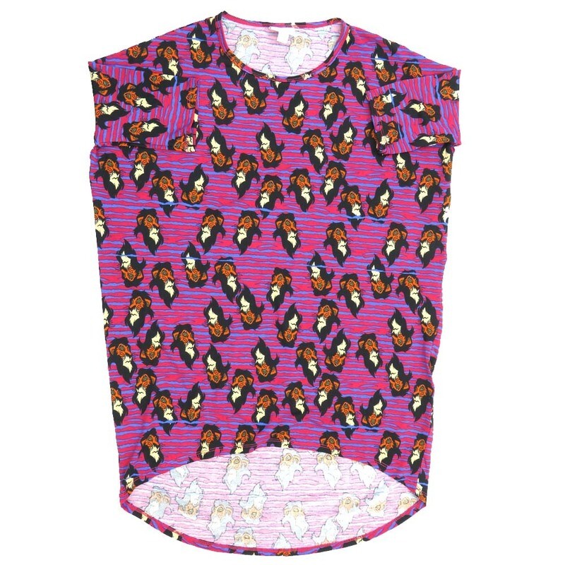 LuLaRoe Irma Hi-Lo Tunic a (XXS) XX-Small Disney Skar Lion King Stripe Purple Black White Brown XXS-213 fits women sizes 00-0 LuLaRoe Irma Hi-Lo Tunic a (XXS) XX-Small Disney Skar Lion King Stripe Purple Black White Brown XXS-213 fits women sizes 00-0