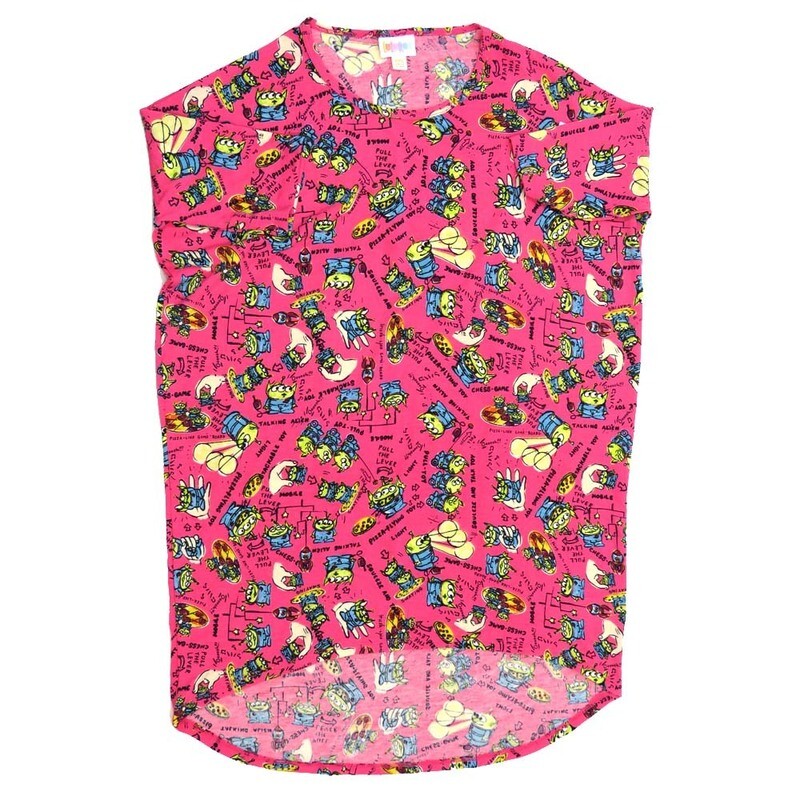 LuLaRoe Irma Hi-Lo Tunic a (XXS) XX-Small Disney Toy Story Aliens Pink Green Black Yellow XXS-211 fits women sizes 00-0