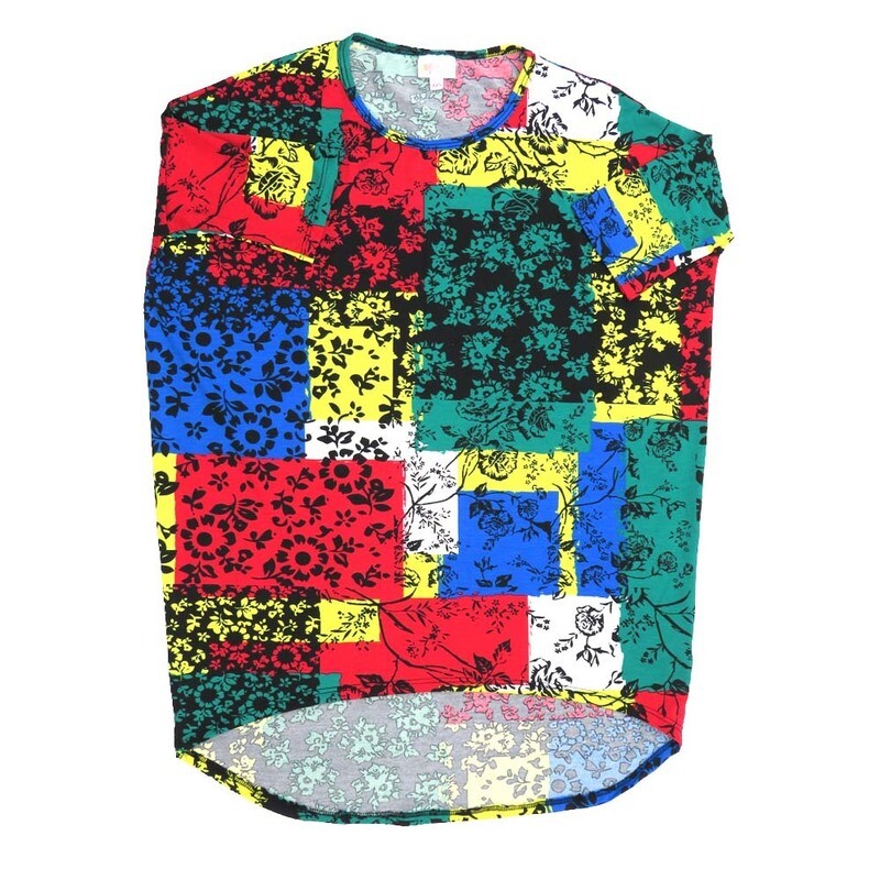 LuLaRoe Irma Hi-Lo Tunic a (XXS) XX-Small Floral Checkerboard Black Blue Red Purple Yellow G XXS-255 fits women sizes 00-0