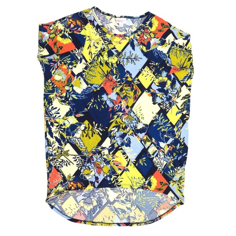 LuLaRoe Irma Hi-Lo Tunic a (XXS) XX-Small Floral Checkerboard Black Purple Yellow Green White XXS-276 fits women sizes 00-0