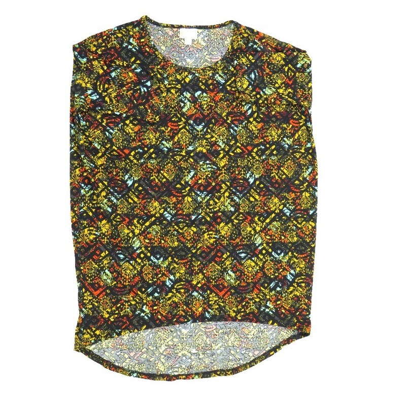 LuLaRoe Irma Hi-Lo Tunic a (XXS) XX-Small Floral Geometric Purple Black Yellow White XXS-278 fits women sizes 00-0