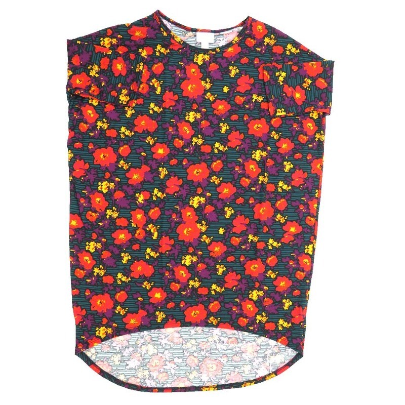 LuLaRoe Irma Hi-Lo Tunic a (XXS) XX-Small Floral Stripe Red Yellow Purple XXS-256 fits women sizes 00-0
