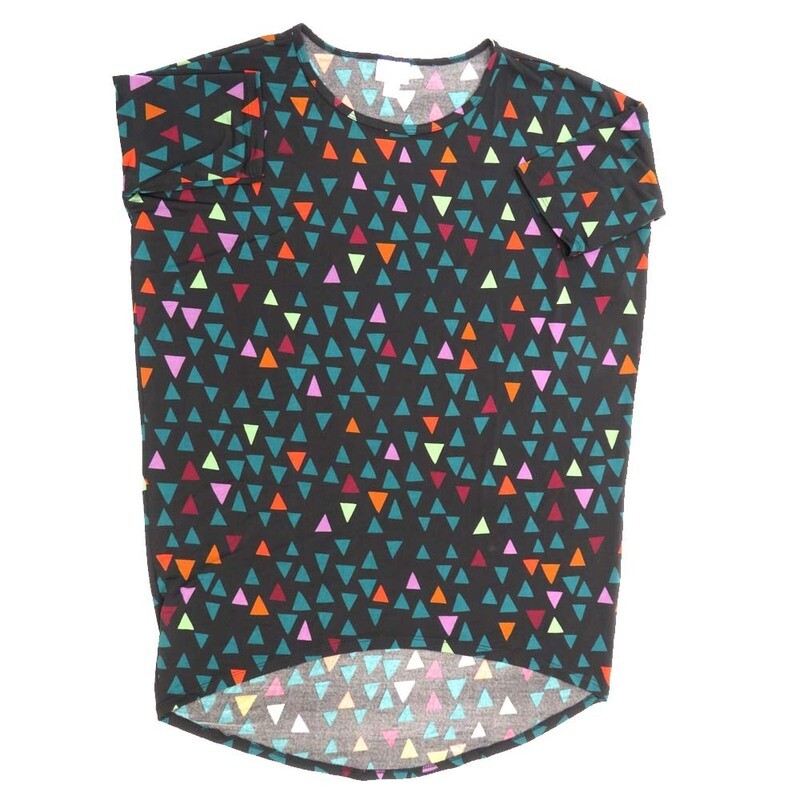 LuLaRoe Irma Hi-Lo Tunic a (XXS) XX-Small Geometric Triangles Black Blue White Red XXS-237 fits women sizes 00-0
