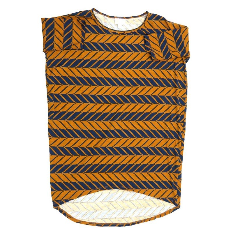 LuLaRoe Irma Hi-Lo Tunic a (XXS) XX-Small Herringbone Stripe Blue Gold XXS-224 fits women sizes 00-0