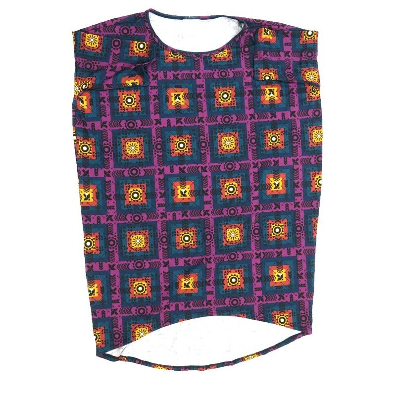 LuLaRoe Irma Hi-Lo Tunic a (XXS) XX-Small Mandalas Checkerboard Black Blue Yellow XXS-239 fits women sizes 00-0