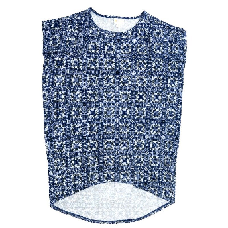 LuLaRoe Irma Hi-Lo Tunic a (XXS) XX-Small Mandalas Checkerboard Blue White XXS-236 fits women sizes 00-0