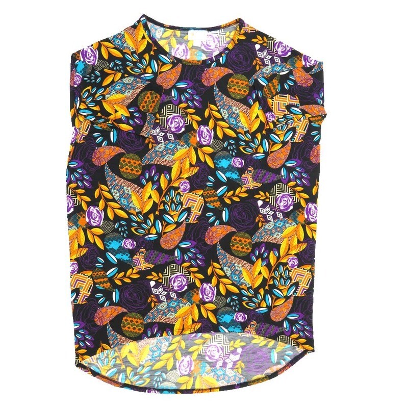LuLaRoe Irma Hi-Lo Tunic a (XXS) XX-Small Paisley Roses Floral Black Purple Yellow Green Red White XXS-241 fits women sizes 00-0 LuLaRoe Irma Hi-Lo Tunic a (XXS) XX-Small Paisley Roses Floral Black Purple Yellow Green Red White XXS-241 fits women sizes 00-0