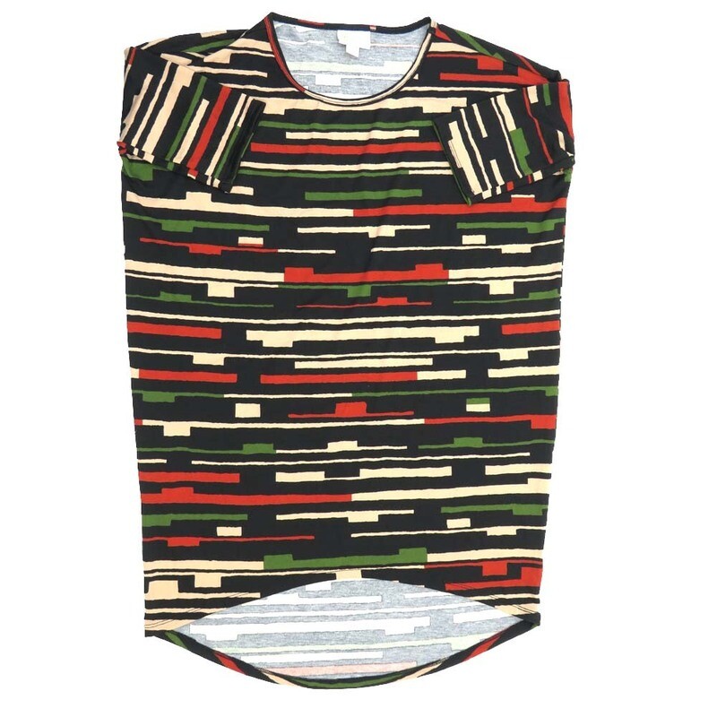 LuLaRoe Irma Hi-Lo Tunic a (XXS) XX-Small Stripe Black White Brown Green XXS-240 fits women sizes 00-0