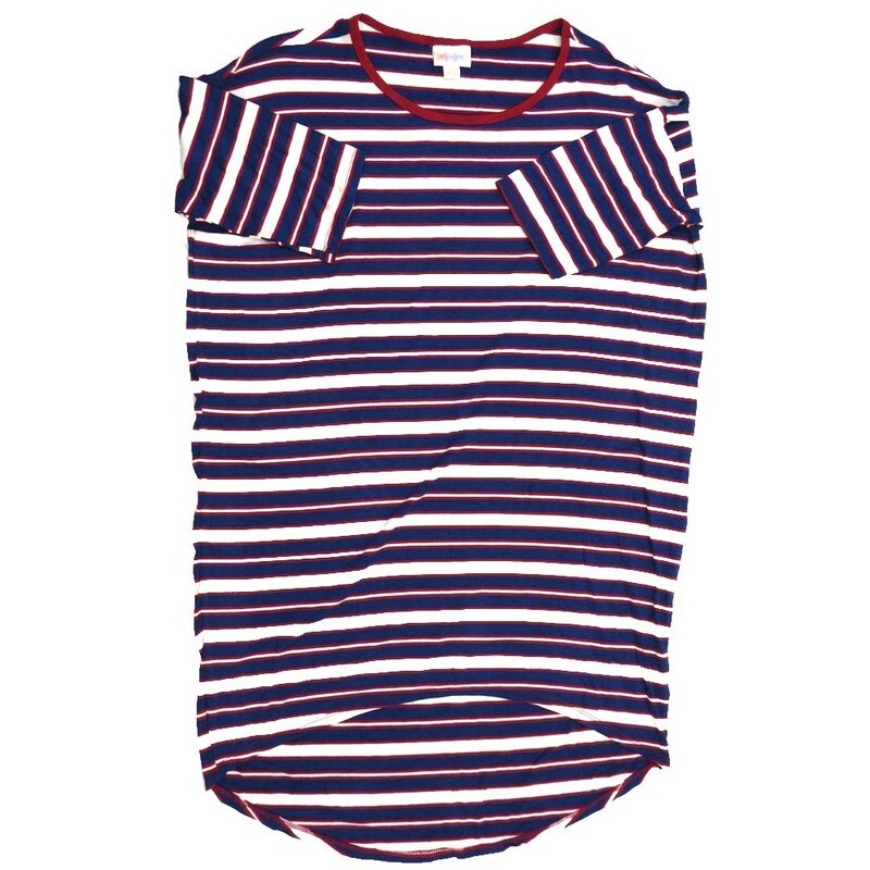 LuLaRoe Irma Hi-Lo Tunic a (XXS) XX-Small Stripe Blue White Red XXS-247 fits women sizes 00-0