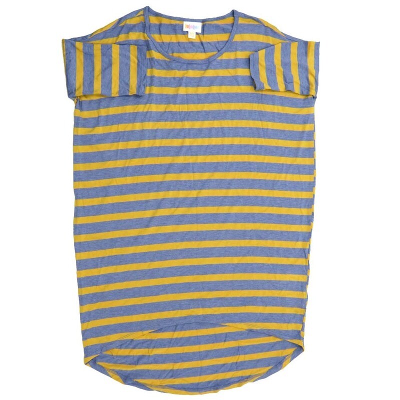 LuLaRoe Irma Hi-Lo Tunic a (XXS) XX-Small Stripe Blue Yellow XXS-251 fits women sizes 00-0