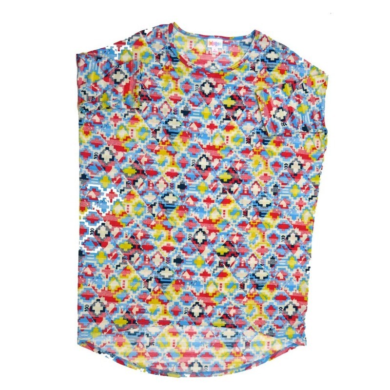 LuLaRoe Irma Hi-Lo Tunic c (S) Small 70s Trippy Psychedelic Lavender Blue Yellow Red Purple SMALL-213 fits women sizes 8-10