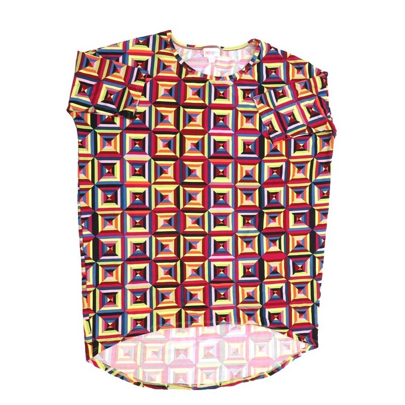 LuLaRoe Irma Hi-Lo Tunic c (S) Small 70s Trippy Psychedelic Checkerboard Black Yellow Red Purple Blue Green SMALL-217 fits women sizes 8-10 LuLaRoe Irma Hi-Lo Tunic c (S) Small 70s Trippy Psychedelic Checkerboard Black Yellow Red Purple Blue Green SMALL-217 fits women sizes 8-10