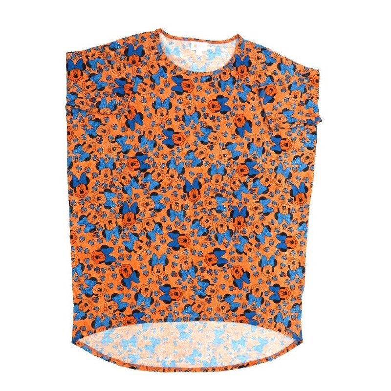 LuLaRoe Irma Hi-Lo Tunic c (S) Small Disney Minnie Mouse Orange Purple Blue Black SMALL-201 fits women sizes 8-10