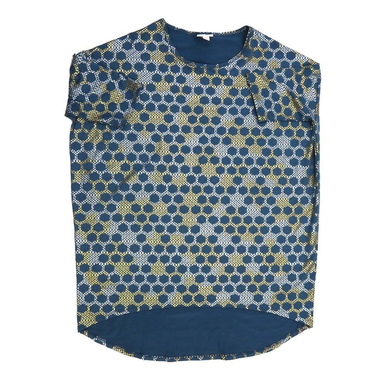 LuLaRoe Irma Hi-Lo Tunic c (S) Small Elegant Collection Polka Dot Blue Gold Silver SMALL-210 fits women sizes 8-10