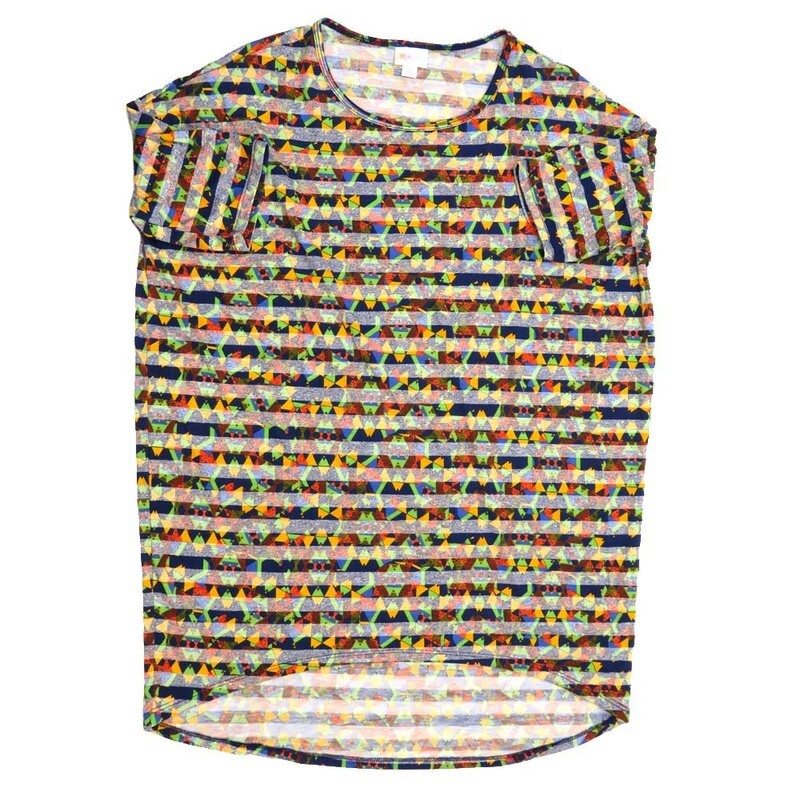 LuLaRoe Irma Hi-Lo Tunic c (S) Small Stripe Geometric Blue Purple White Yellow Red SMALL-227 fits women sizes 8-10