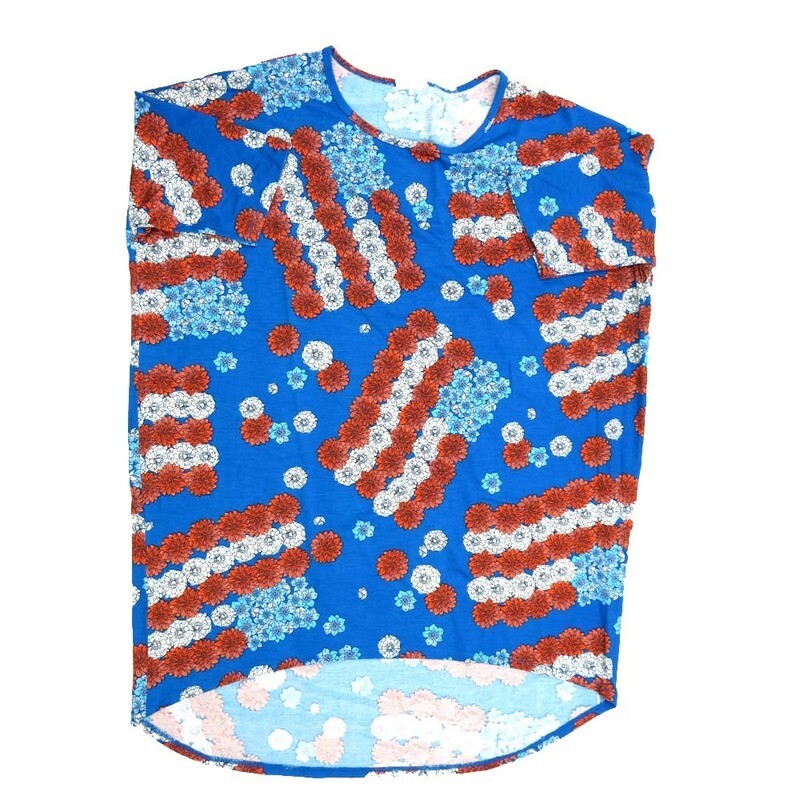 LuLaRoe Irma Hi-Lo Tunic d (M) Medium Americana USA Flag Stars &amp; Stripes Blue Red White MED-204 fits women sizes 12-14