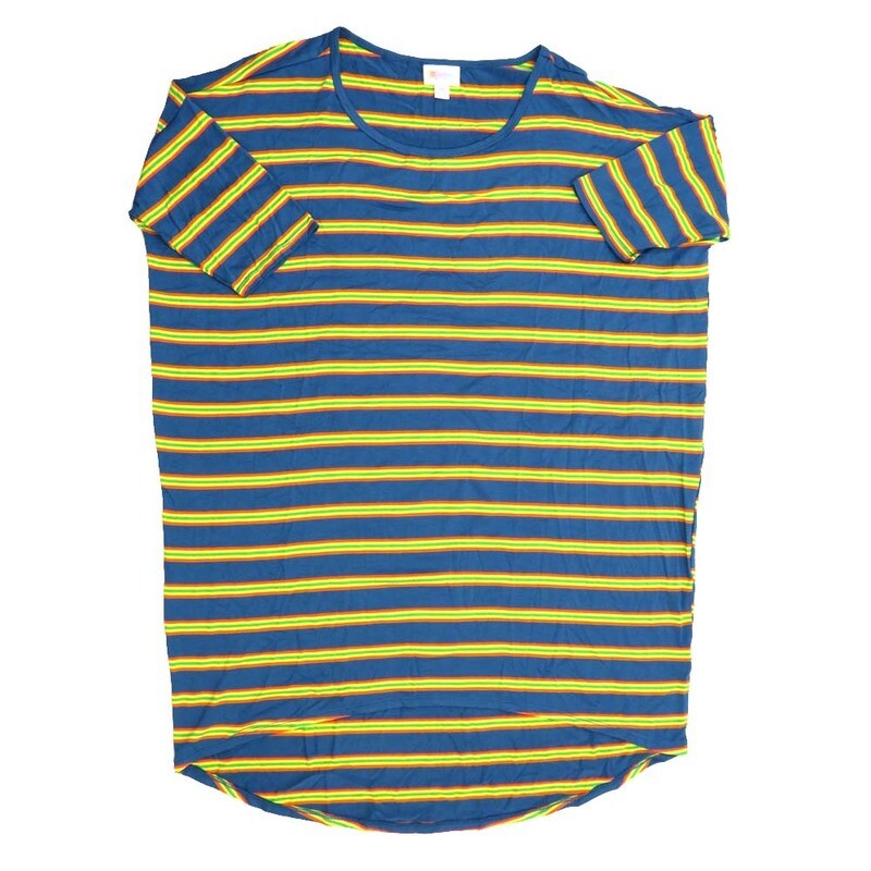 LuLaRoe Irma Hi-Lo Tunic d (M) Medium Stripe Blue Yellow Orange MED-211 fits women sizes 12-14