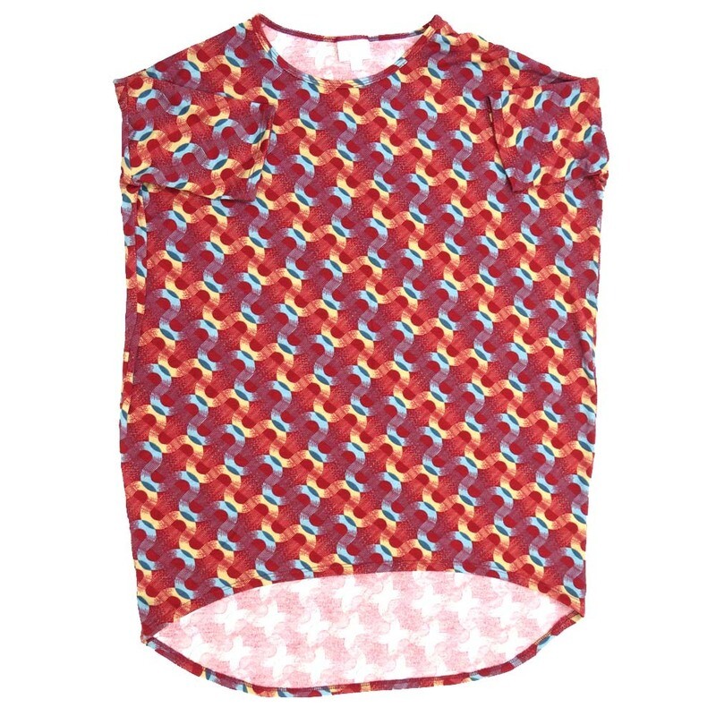 LuLaRoe Irma Hi-Lo Tunic b (XS) X-Small 70s Trippy Psychedelic Stripe Black Purple Blue Green Red XS-230 fits women sizes 2-6
