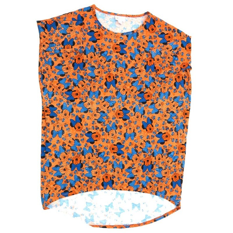 LuLaRoe Irma Hi-Lo Tunic b (XS) X-Small Disney Minnie Mouse Orange Purple Blue Black XS-201 fits women sizes 2-6