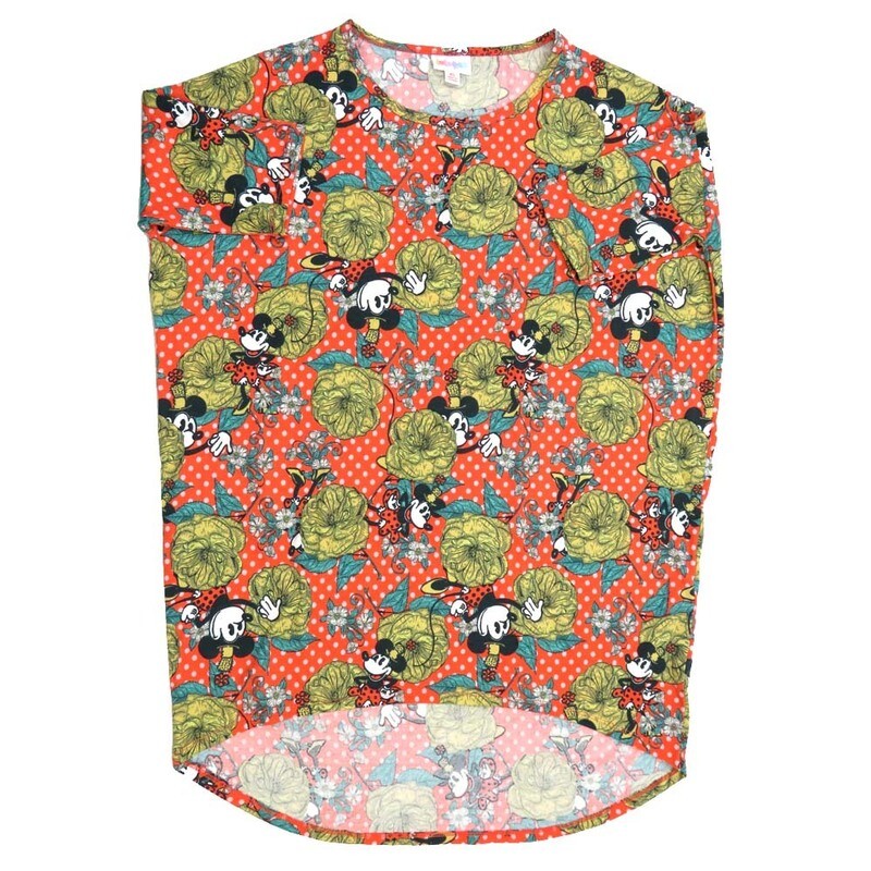 LuLaRoe Irma Hi-Lo Tunic b (XS) X-Small Disney Minnie Mouse Polka Dot Red Green Black White XS-200 fits women sizes 2-6