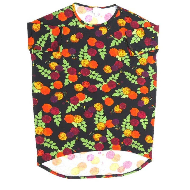 LuLaRoe Irma Hi-Lo Tunic b (XS) X-Small Floral Black Red Magenta Purple Green XS-209 fits women sizes 2-6