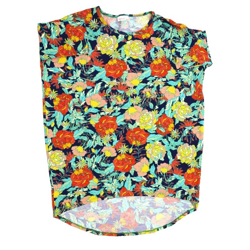 LuLaRoe Irma Hi-Lo Tunic b (XS) X-Small Floral Navy Yellow Red White XS-223 fits women sizes 2-6