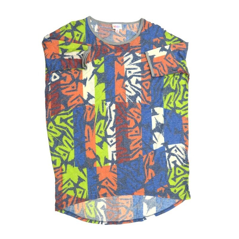 LuLaRoe Irma Hi-Lo Tunic b (XS) X-Small Geometric Stripe G Yellow Blue Purple Red XS-236 fits women sizes 2-6