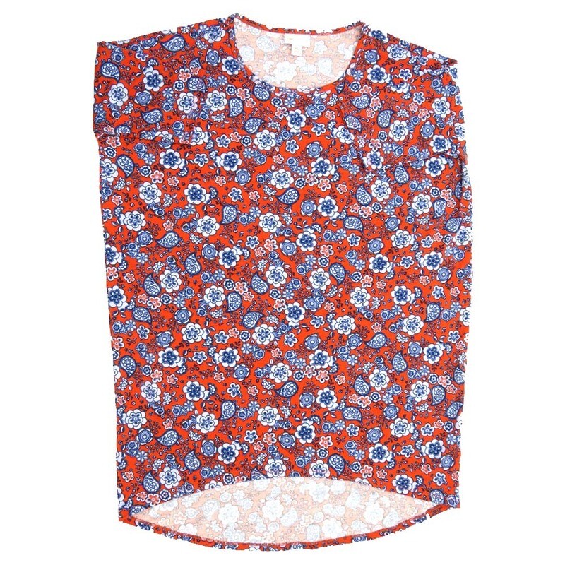 LuLaRoe Irma Hi-Lo Tunic b (XS) X-Small Paisley Floral Red White Blue XS-208 fits women sizes 2-6